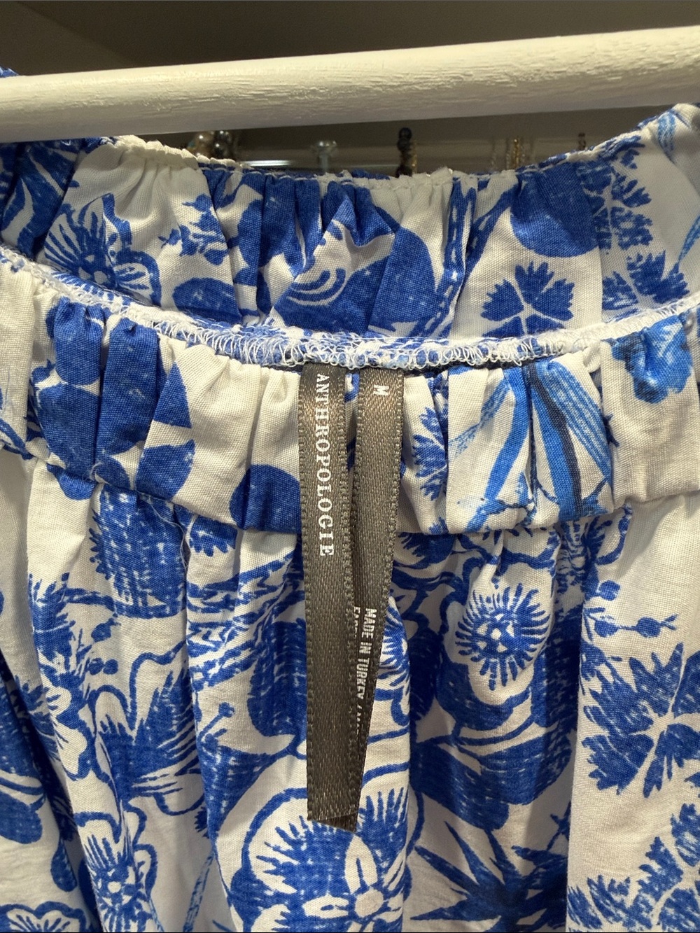 Anthropologie Blue and White Floral Smocked Tank Top - Picture 3 of 7